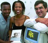 There is plenty for Russell Road College learners Mzwabantu Ntoni (left) and Lumnka Ntshona (centre) to smile about.  The Port Elizabeth technical college has been given a R6 million grant of AutoCAD and Autodesk Inventor 3D mechanical design software.  Looking on is Craig Yeatman, managing director of WorldsView Technologies, which distributes Autodesk software in Africa